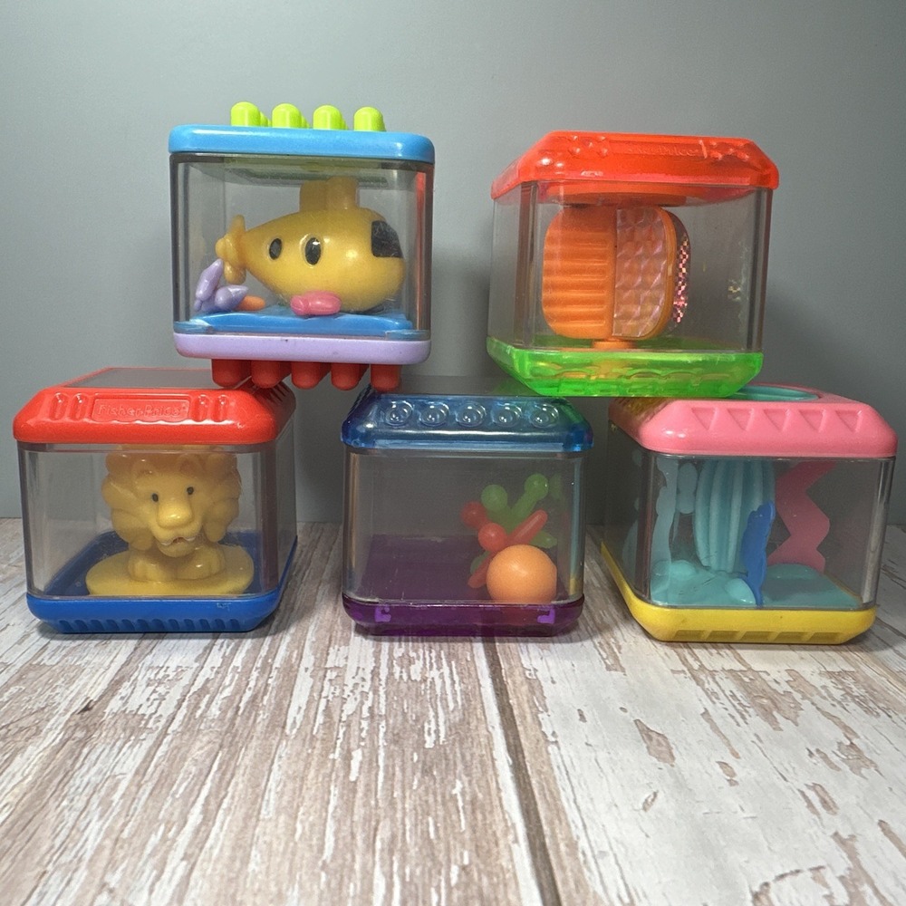 Vintage Fisher-Price PEEK A BLOCKS Sensory Activity Baby Blocks Lot of 5